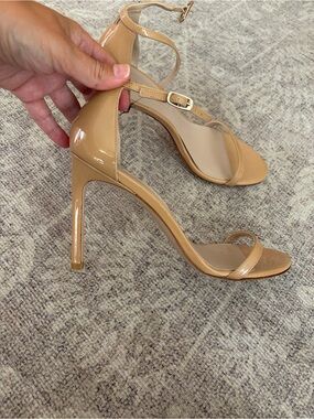 Stuart Weitzman Patent Leather Nudistsong Nude Ankle-Strap Sandals